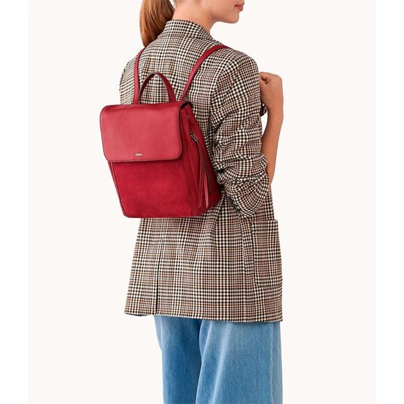 S Fossil Claire Dark Red Leather & Suede Backpack SHB3045627 NWT $200 Retail main image 4